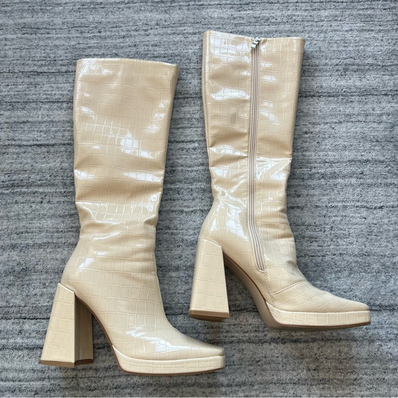 Princess Polly Montgomery Boots Cream Croc Size 9 - Picture 7 of 11